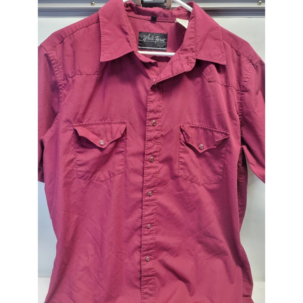 White Horse‎ Short Sleeve Western Snap Shirt Burgundy Red Size L